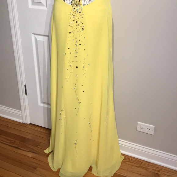 Crisscross Straps Chiffon Embellished Draped Slip Formal Evening Prom Gown Flare - Picture 6 of 7